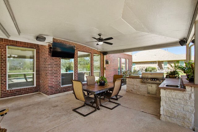 3610 Wellspring Lake Dr, Fulshear, TX 77441 - view of patio / terrace with a sink, a ceiling fan, and outdoor dining area