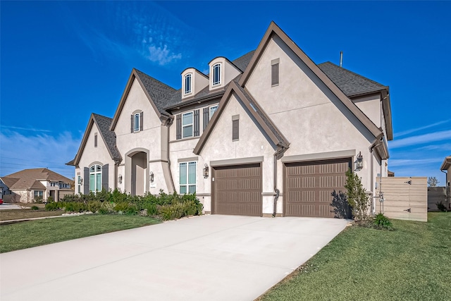 4903 Grapevine Ln, Manvel, TX 77578 - french country home with stucco siding, concrete driveway, and a front yard