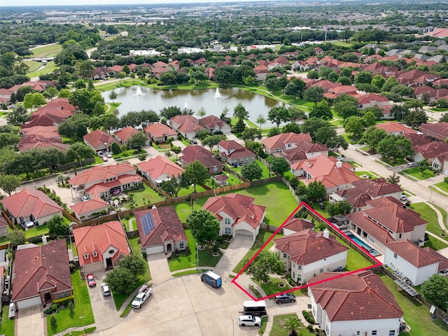 26 Oakmont Ct, Jersey Village, TX 77064 - aerial view of residential area with a large body of water and property parcel outlined