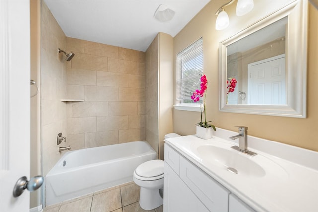 26 Oakmont Ct, Jersey Village, TX 77064 - full bathroom with toilet, vanity, tile patterned floors, and shower / washtub combination