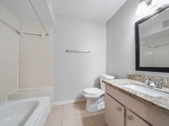 6633 W Airport Blvd Unit 1106, Houston, TX 77035 - bathroom with vanity, toilet, tile patterned floors, shower / bathtub combination, and baseboards