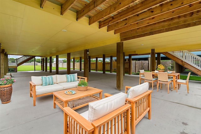 269 Bay Oaks Dr, La Porte, TX 77571 - view of patio featuring an outdoor living space, stairs, and outdoor dining space