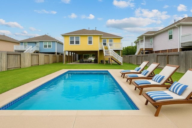 269 Bay Oaks Dr, La Porte, TX 77571 - view of pool featuring stairs, a patio, and outdoor lounge area