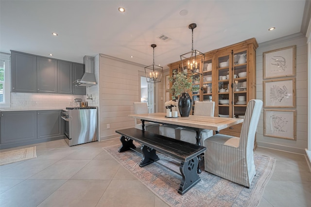 14827 River Forest Dr, Houston, TX 77079 - dining space with a chandelier, light tile patterned floors, and recessed lighting