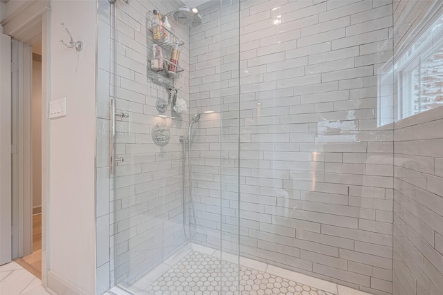14827 River Forest Dr, Houston, TX 77079 - bathroom with a stall shower and tile patterned flooring