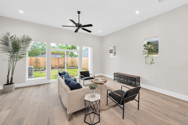 407 Sikes St, Houston, TX 77018 - living room featuring light wood-style floors, recessed lighting, and ceiling fan