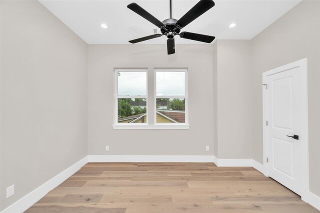 407 Sikes St, Houston, TX 77018 - unfurnished room featuring baseboards, light wood-style floors, recessed lighting, and a ceiling fan