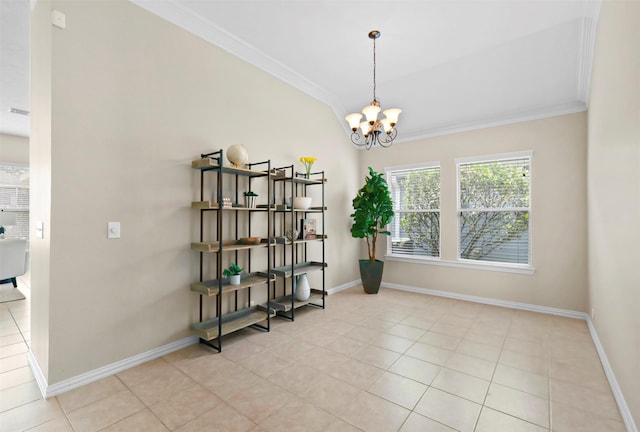 2918 Bright Sky Ct, Spring, TX 77386 - living area with ornamental molding, baseboards, light tile patterned floors, and a chandelier