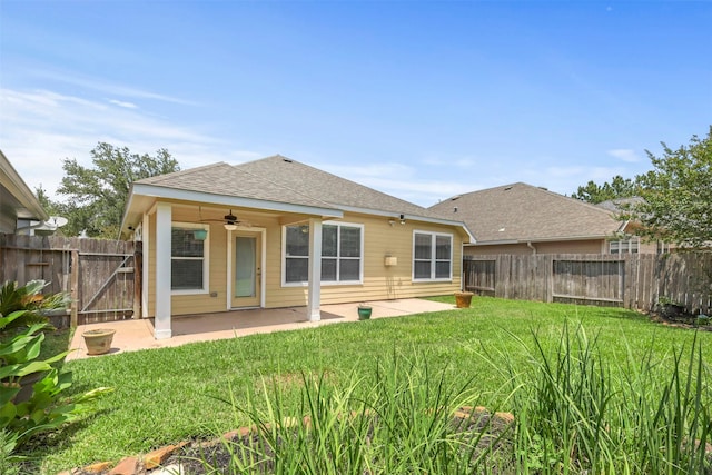 2918 Bright Sky Ct, Spring, TX 77386 - rear view of property featuring ceiling fan, a patio area, and roof with shingles