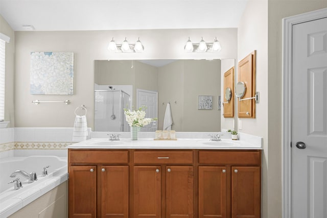2918 Bright Sky Ct, Spring, TX 77386 - full bathroom featuring a shower stall, double vanity, and a bath