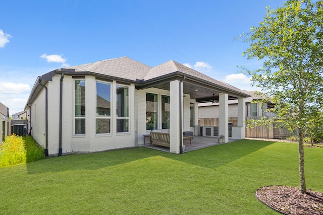 5118 Pomegranate Path, Manvel, TX 77578 - rear view of property with a patio, ceiling fan, and brick siding