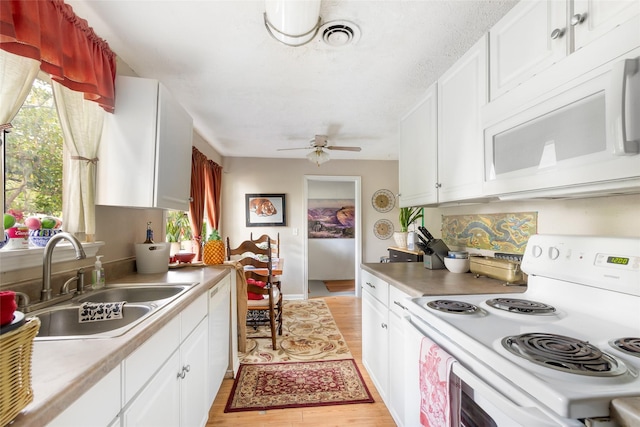 23718 E Webb Rd, Porter, TX 77365 - kitchen with white appliances, light wood-style floors, a sink, and healthy amount of natural light