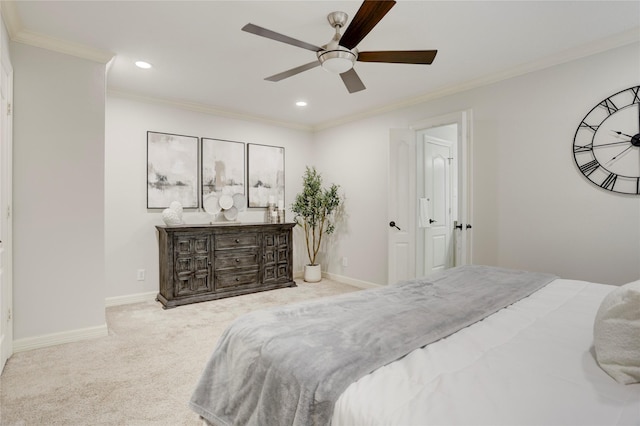 4414 Arnell Dr, Houston, TX 77018 - carpeted bedroom featuring recessed lighting, crown molding, baseboards, and ceiling fan