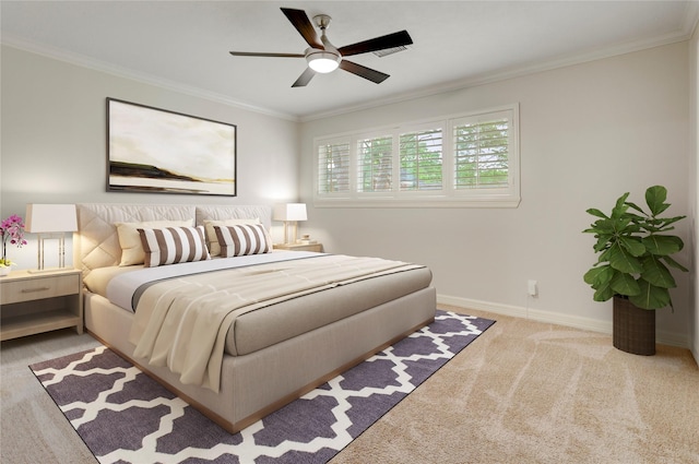4414 Arnell Dr, Houston, TX 77018 - carpeted bedroom with ornamental molding, baseboards, and a ceiling fan