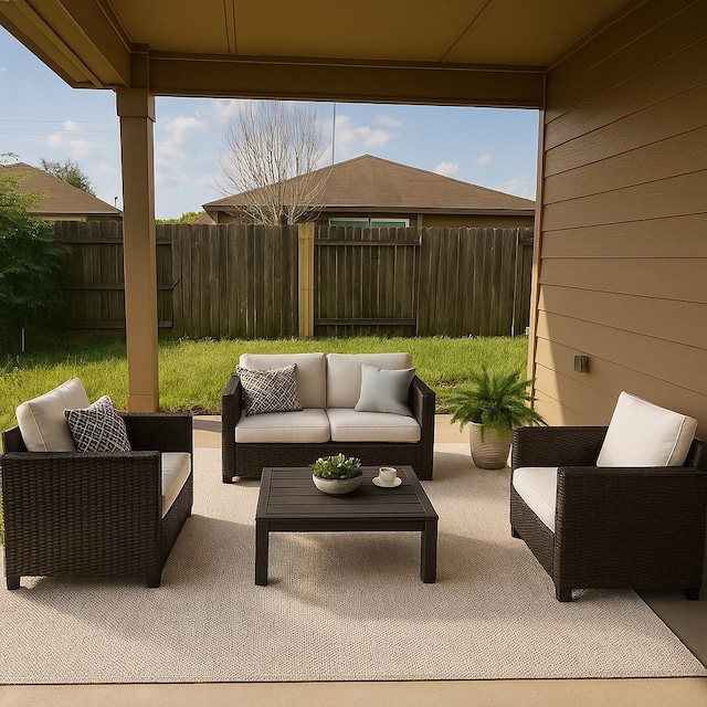 2507 Ocean Cove Cir, Rosenberg, TX 77469 - fenced backyard featuring a patio and an outdoor living space