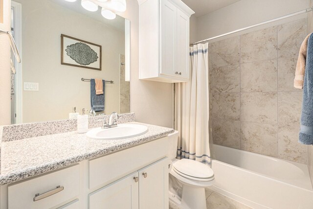 5711 Greenwood Colony Ct, Houston, TX 77059 - bathroom with vanity, toilet, shower / bath combo, and tile patterned flooring