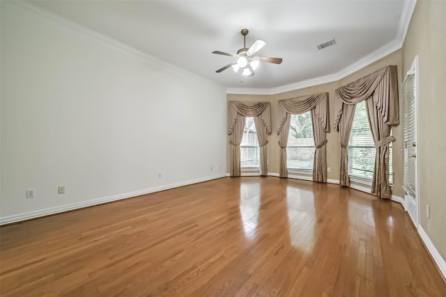 13331 Brentonwood Ln, Houston, TX 77077 - empty room with wood finished floors, crown molding, a ceiling fan, and baseboards