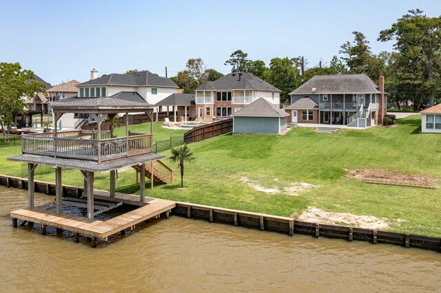 3623 Shore Shadows Dr, Crosby, TX 77532 - dock with a gazebo, stairway, and a deck with water view