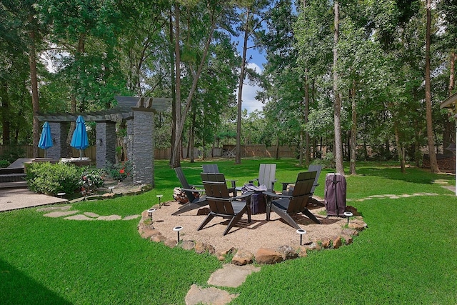 28107 Buena Way, Spring, TX 77386 - view of yard with a pergola and an outdoor fire pit