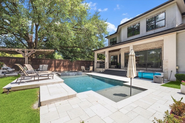 5202 Carew St, Houston, TX 77096 - view of pool featuring a patio, a fenced backyard, and an in-ground hot tub