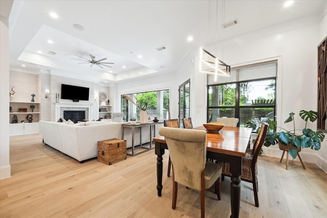 5202 Carew St, Houston, TX 77096 - dining space with light wood-type flooring, plenty of natural light, a ceiling fan, and recessed lighting