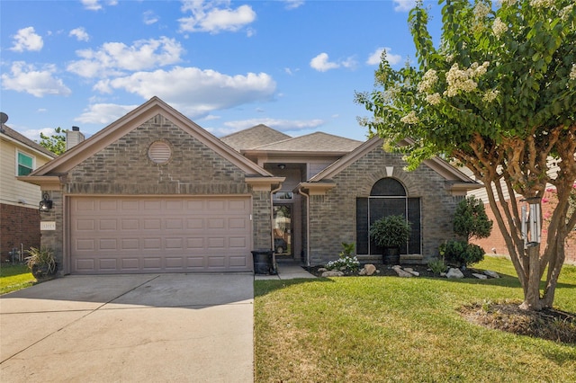 12023 Thornburg Ln, Houston, TX 77067 - view of front of home with driveway, a front yard, a garage, and brick siding