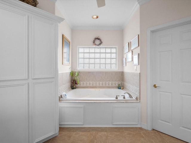 502 Westerly Dr, Tiki Island, TX 77554 - full bath with a bath, ornamental molding, and tile patterned flooring
