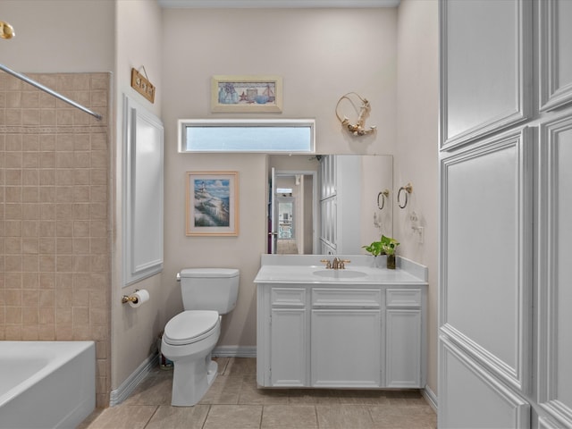 502 Westerly Dr, Tiki Island, TX 77554 - bathroom with toilet, vanity, tile patterned floors, shower / tub combination, and baseboards