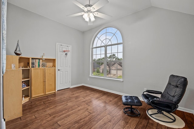2615 Crystal Falls Dr, Pearland, TX 77584 - unfurnished room featuring dark wood-style flooring, plenty of natural light, ceiling fan, baseboards, and vaulted ceiling