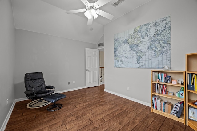 2615 Crystal Falls Dr, Pearland, TX 77584 - living area with wood finished floors, vaulted ceiling, ceiling fan, and baseboards