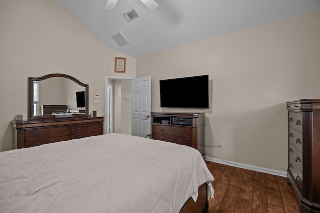 2615 Crystal Falls Dr, Pearland, TX 77584 - bedroom with dark wood finished floors, baseboards, a ceiling fan, and high vaulted ceiling