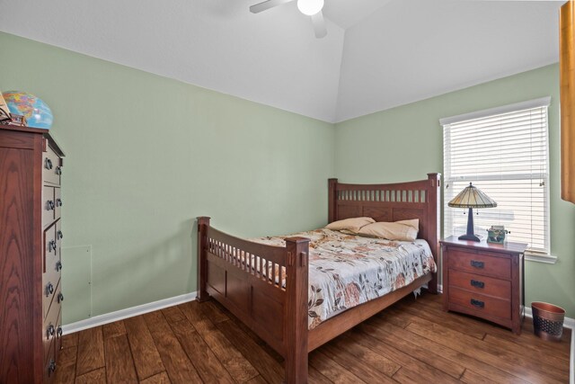 2615 Crystal Falls Dr, Pearland, TX 77584 - bedroom featuring vaulted ceiling, hardwood / wood-style floors, baseboards, and a ceiling fan