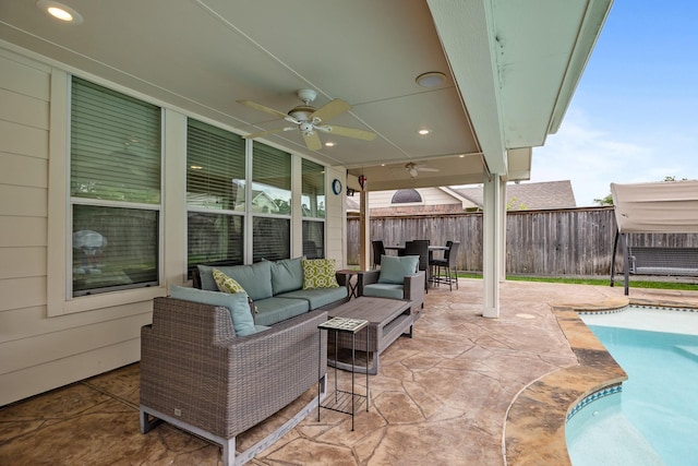 2615 Crystal Falls Dr, Pearland, TX 77584 - view of patio / terrace featuring ceiling fan and an outdoor hangout area