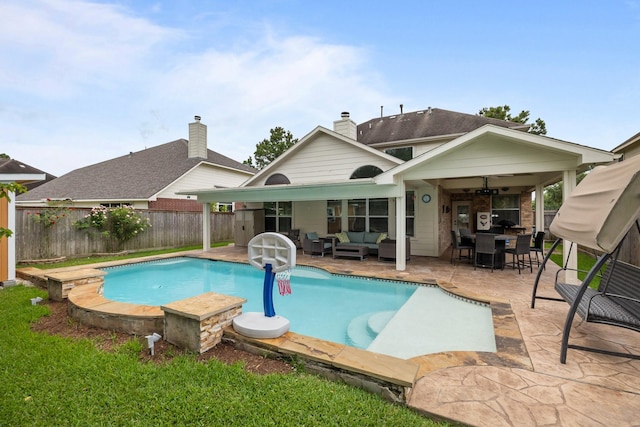 2615 Crystal Falls Dr, Pearland, TX 77584 - view of pool with outdoor lounge area, a fenced backyard, a patio, and outdoor dining space