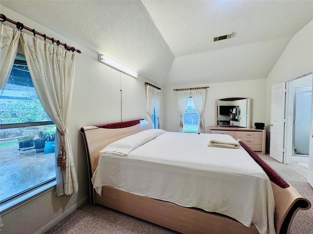 15102 Millers Run Ln, Sugar Land, TX 77498 - carpeted bedroom featuring lofted ceiling, baseboards, and a textured ceiling