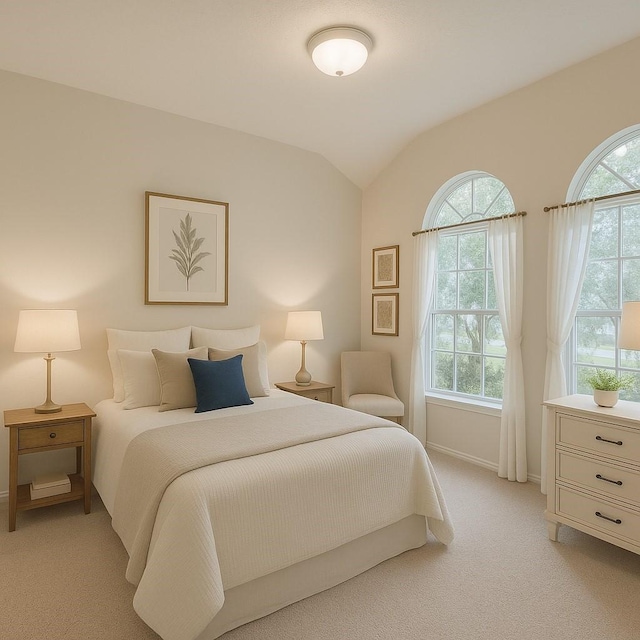 15102 Millers Run Ln, Sugar Land, TX 77498 - bedroom featuring multiple windows, light carpet, lofted ceiling, and baseboards