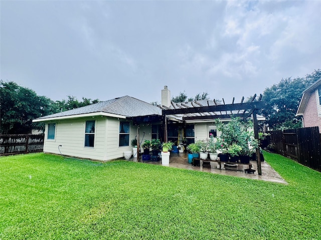 15102 Millers Run Ln, Sugar Land, TX 77498 - back of property featuring a pergola, a patio area, and a chimney