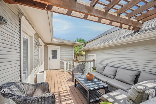 2621 Morrison St, Houston, TX 77009 - wooden terrace featuring outdoor lounge area and a pergola