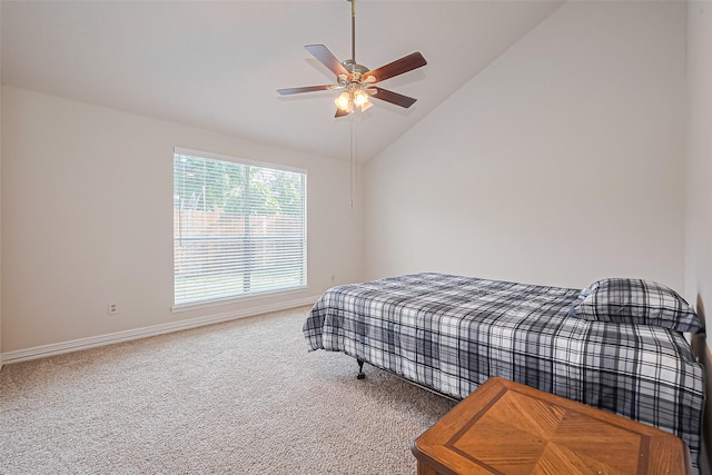 13207 Robinglen Dr, Houston, TX 77083 - carpeted bedroom with baseboards, a ceiling fan, and high vaulted ceiling