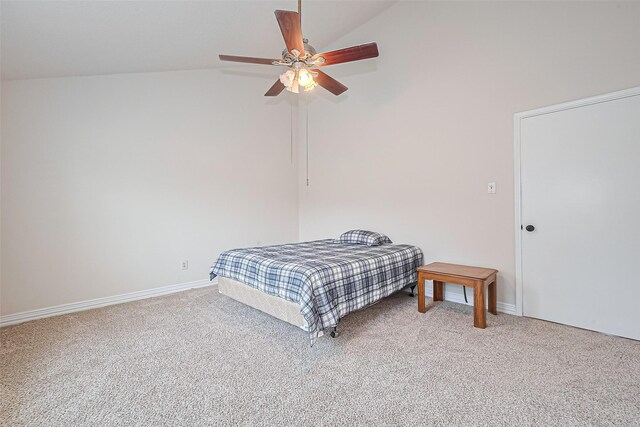 13207 Robinglen Dr, Houston, TX 77083 - bedroom with carpet floors, lofted ceiling, a ceiling fan, and baseboards