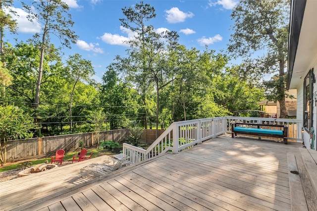 1710 Hill Top Ln, Houston, TX 77339 - wooden deck with a fenced backyard and a fire pit