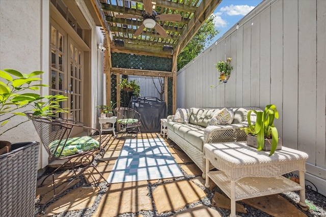 1216 Potomac Dr, Houston, TX 77057 - wooden deck featuring a pergola, an outdoor hangout area, and a patio