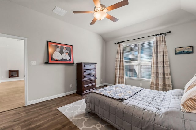 8202 Lockridge Terrace Ln, Cypress, TX 77433 - bedroom with vaulted ceiling, wood finished floors, baseboards, and ceiling fan