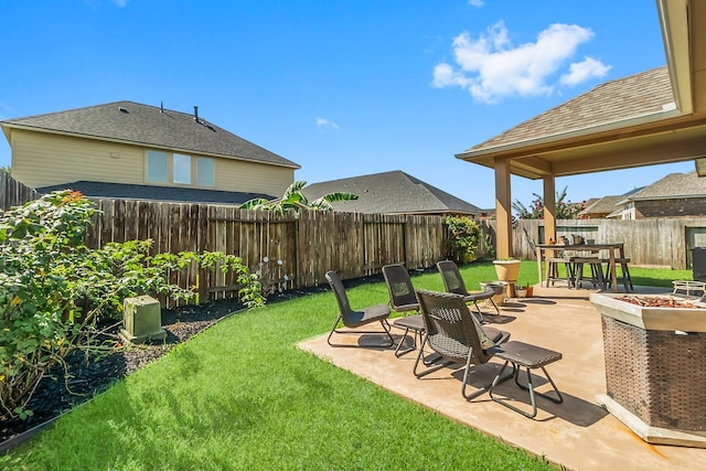 8202 Lockridge Terrace Ln, Cypress, TX 77433 - view of yard featuring a patio, an outdoor fire pit, and outdoor dining area
