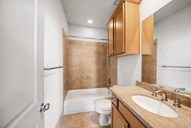 5012 Schuler St, Houston, TX 77007 - bathroom featuring toilet, vanity, shower / bath combination, recessed lighting, and tile patterned flooring