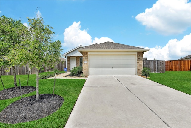 5003 Stratton Ln, Rosharon, TX 77583 - ranch-style home featuring concrete driveway, brick siding, and a garage