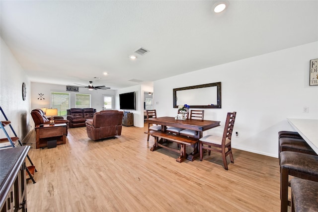 5003 Stratton Ln, Rosharon, TX 77583 - dining area with light wood-type flooring, a ceiling fan, baseboards, and recessed lighting