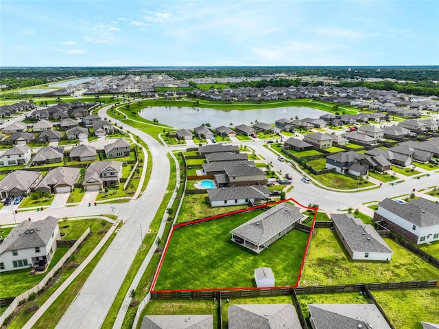 5003 Stratton Ln, Rosharon, TX 77583 - aerial view of residential area with a large body of water and property boundaries highlighted