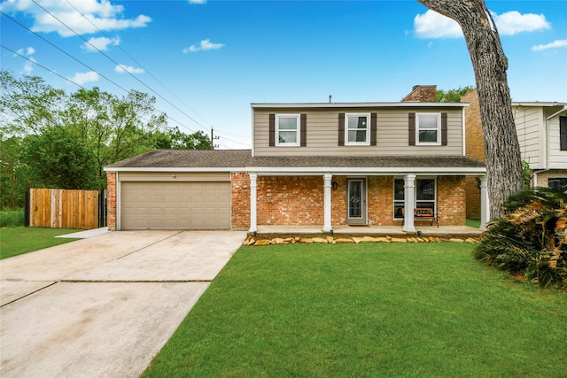14219 Cypress View Dr, Cypress, TX 77429 - traditional-style house with brick siding, driveway, an attached garage, a chimney, and a porch