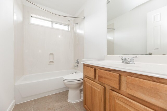 3604 Dogwood Blossom Ct, Pearland, TX 77581 - bathroom with vanity, toilet, shower / washtub combination, and tile patterned floors